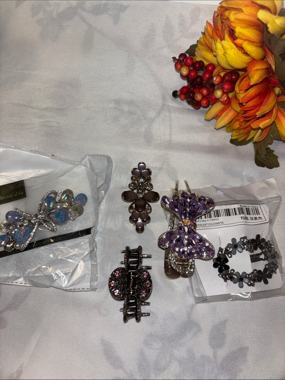 New Rhinestone & Crystal Hair Clip Bundle – 5 Decorative Clips